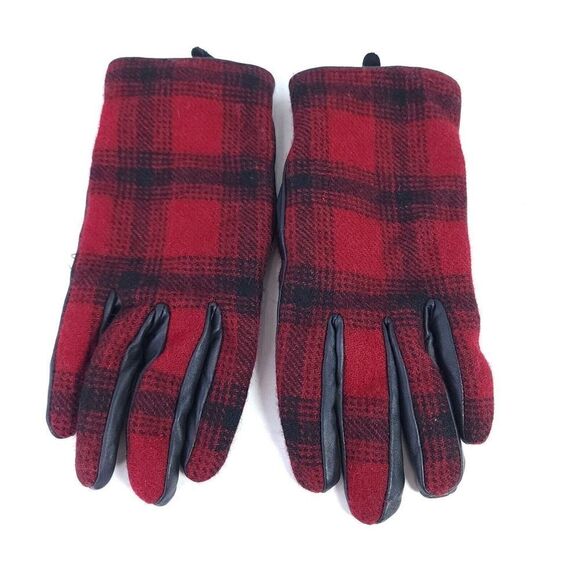 Orvis Accessories - ORVIS Women's Wool Lined Leather Gloves Size M Red Black Plaid Winter Glove